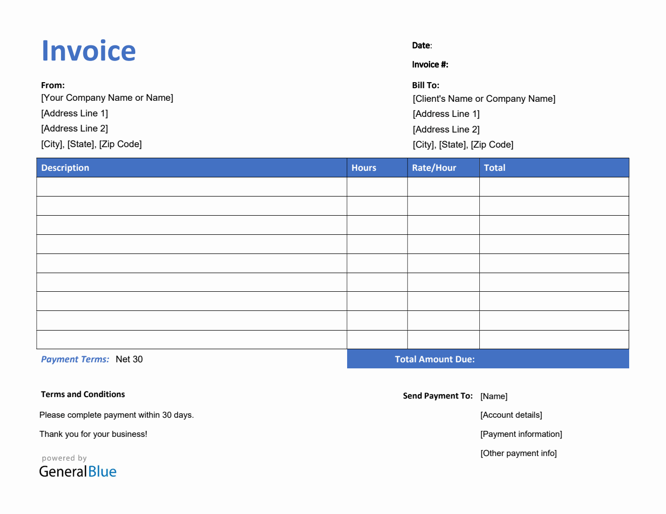 Invoice Template for U.S. Freelancers in PDF (Highlighted)