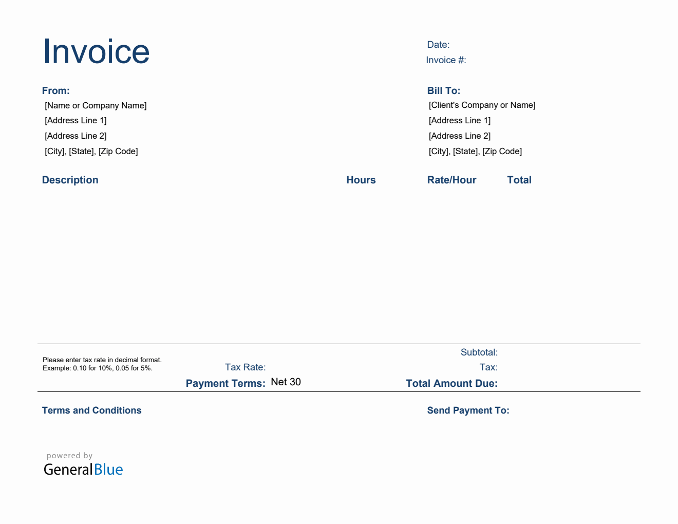 PDF Invoice Template for U.S. Freelancers With Tax calculation (Plain)