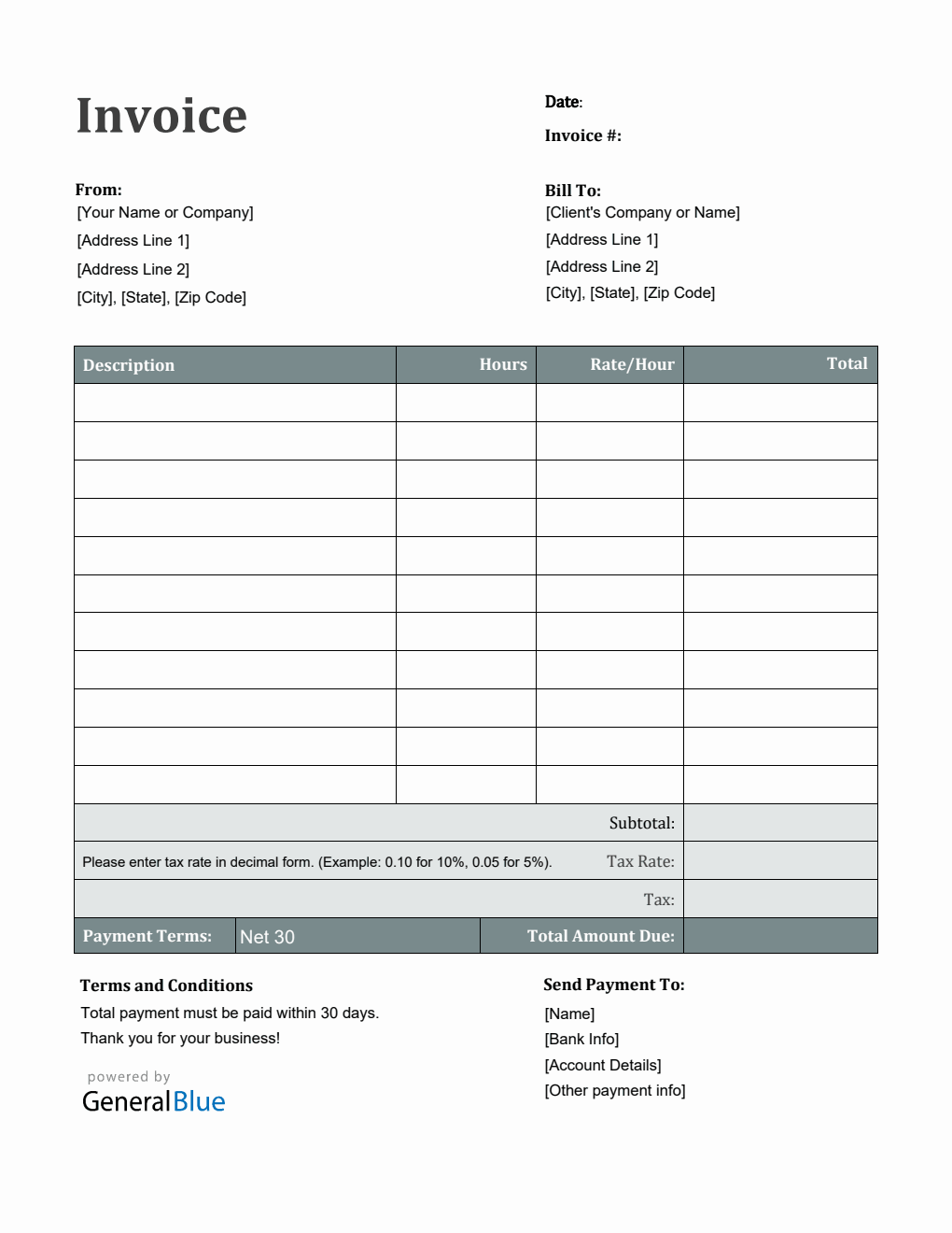 PDF Invoice Template for U.S. Freelancers With Tax calculation (Ion)