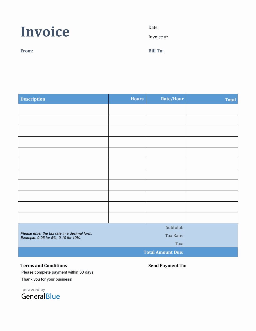 PDF Invoice Template for U.S. Freelancers With Tax calculation (Colorful)