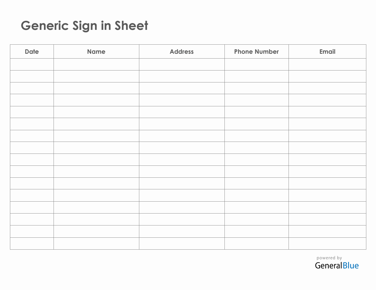 Generic Sign In Sheet in Word