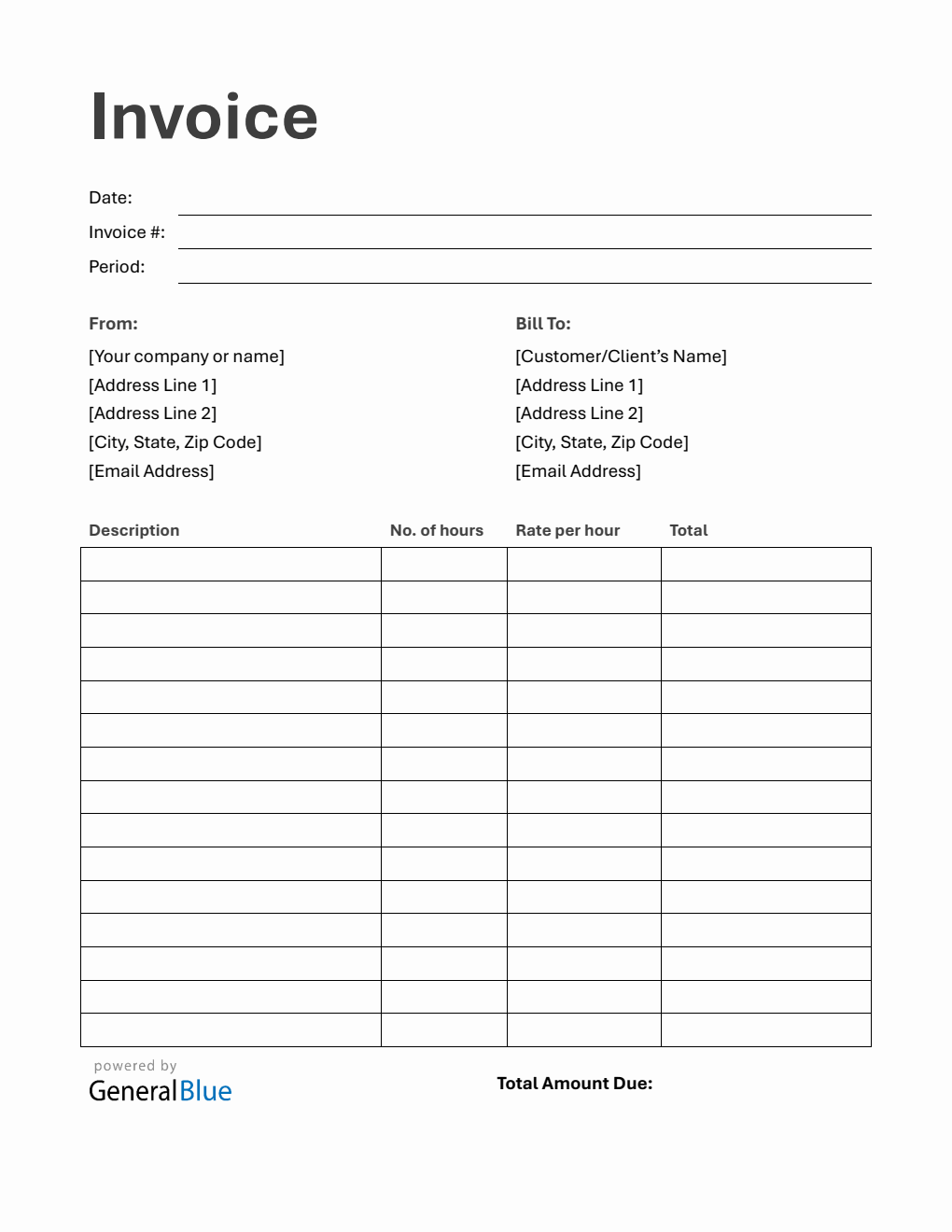 Free  Hourly Invoice Template Word