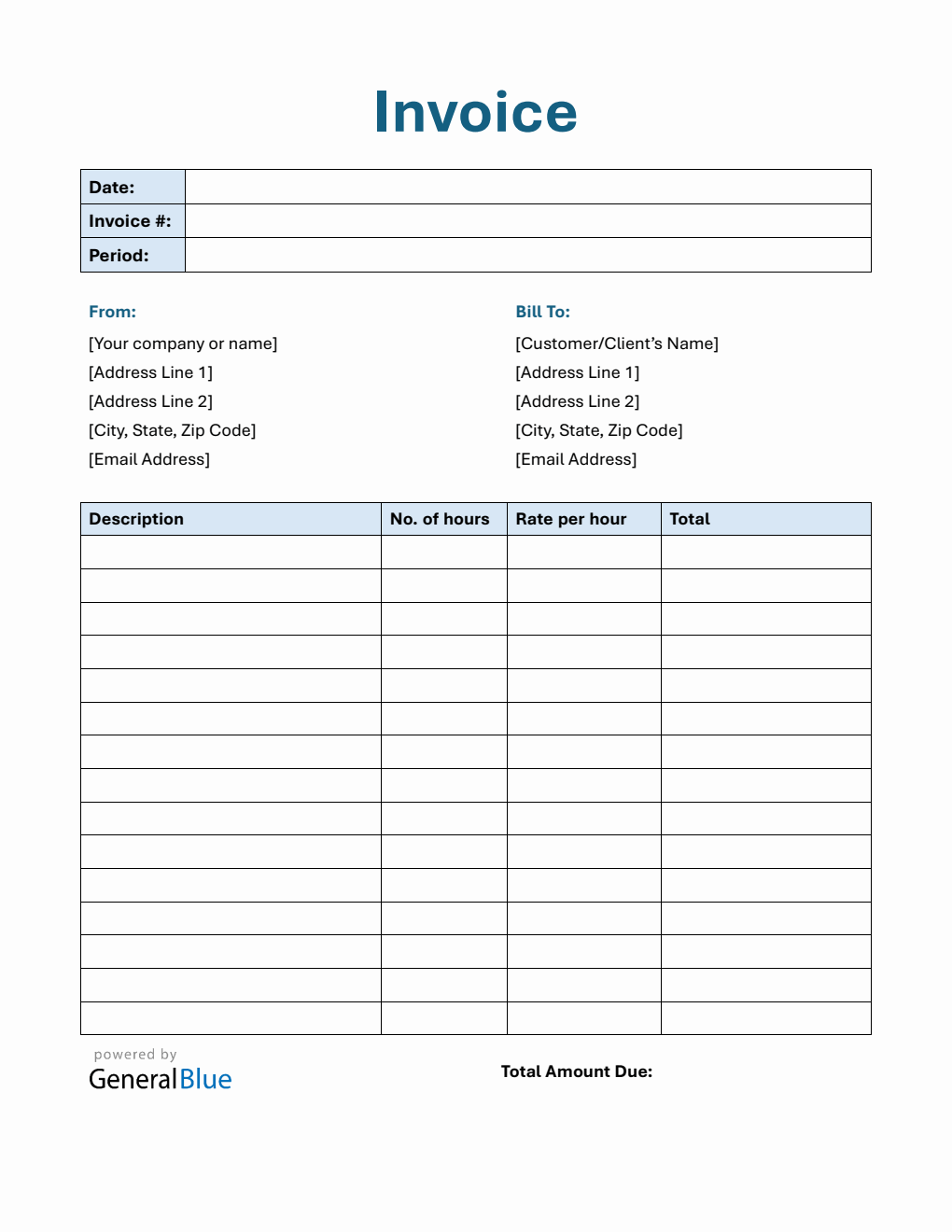 Free Editable Hourly Invoice Template PDF
