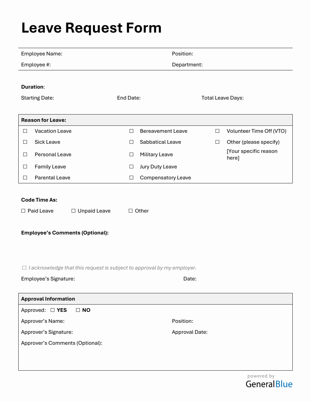 Printable Leave Request Form in Word