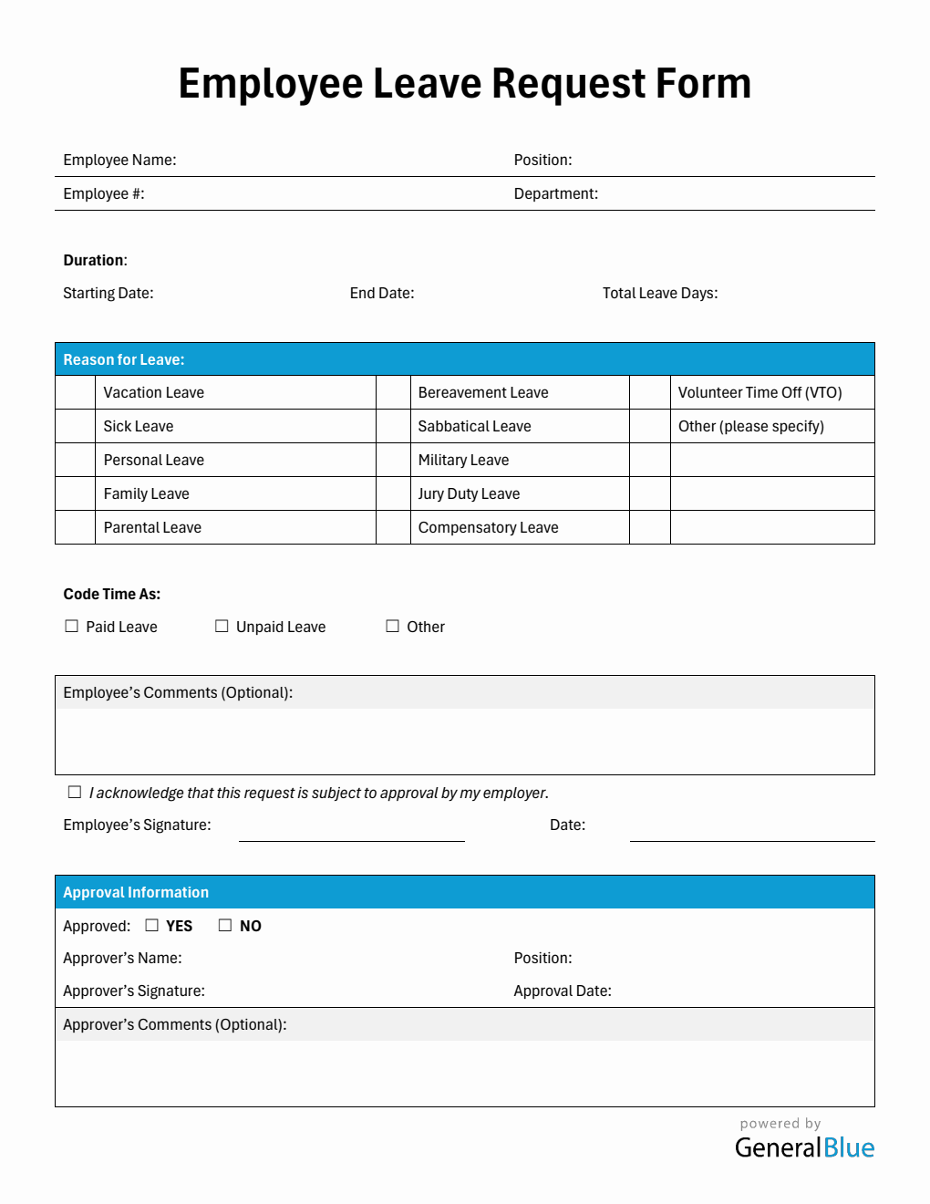 Simple PDF Leave Request Form in PDF