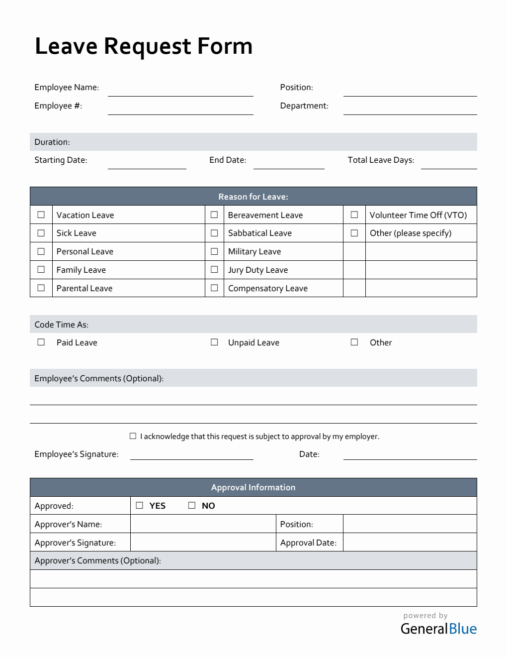 Editable PDF Leave Request Form in PDF