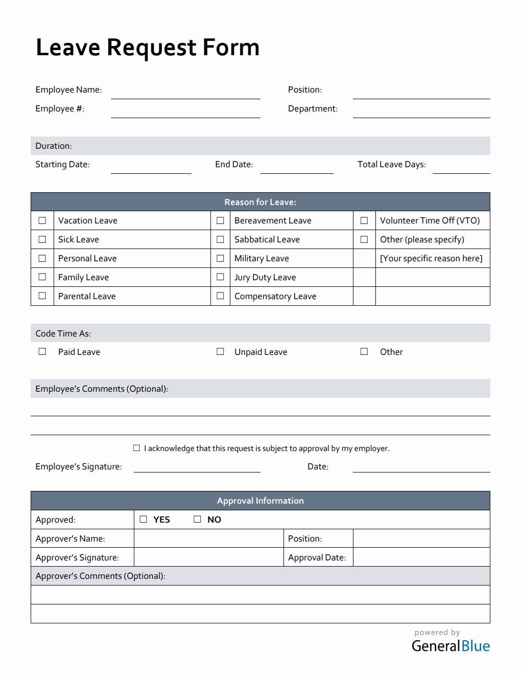 Editable Leave Request Form in Word