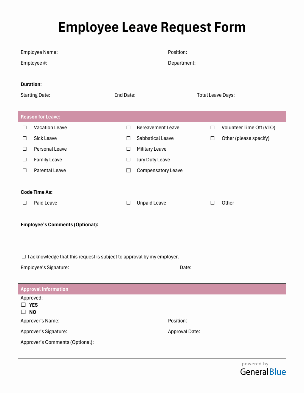 Basic PDF Leave Request Form in PDF