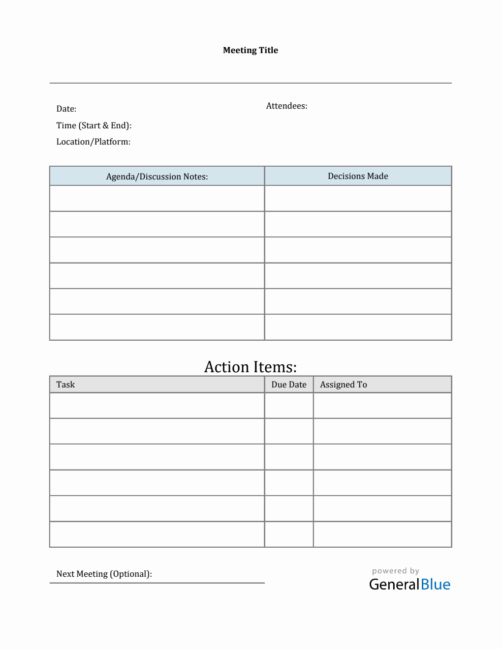Meeting Minutes Template  in Excel