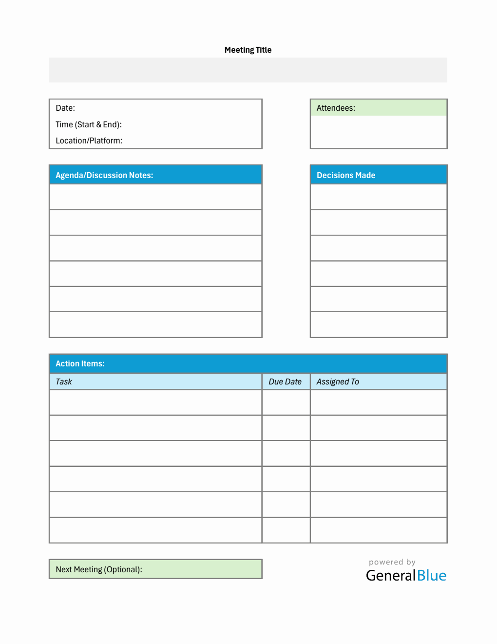 Meeting Minutes Template Customizable in Excel