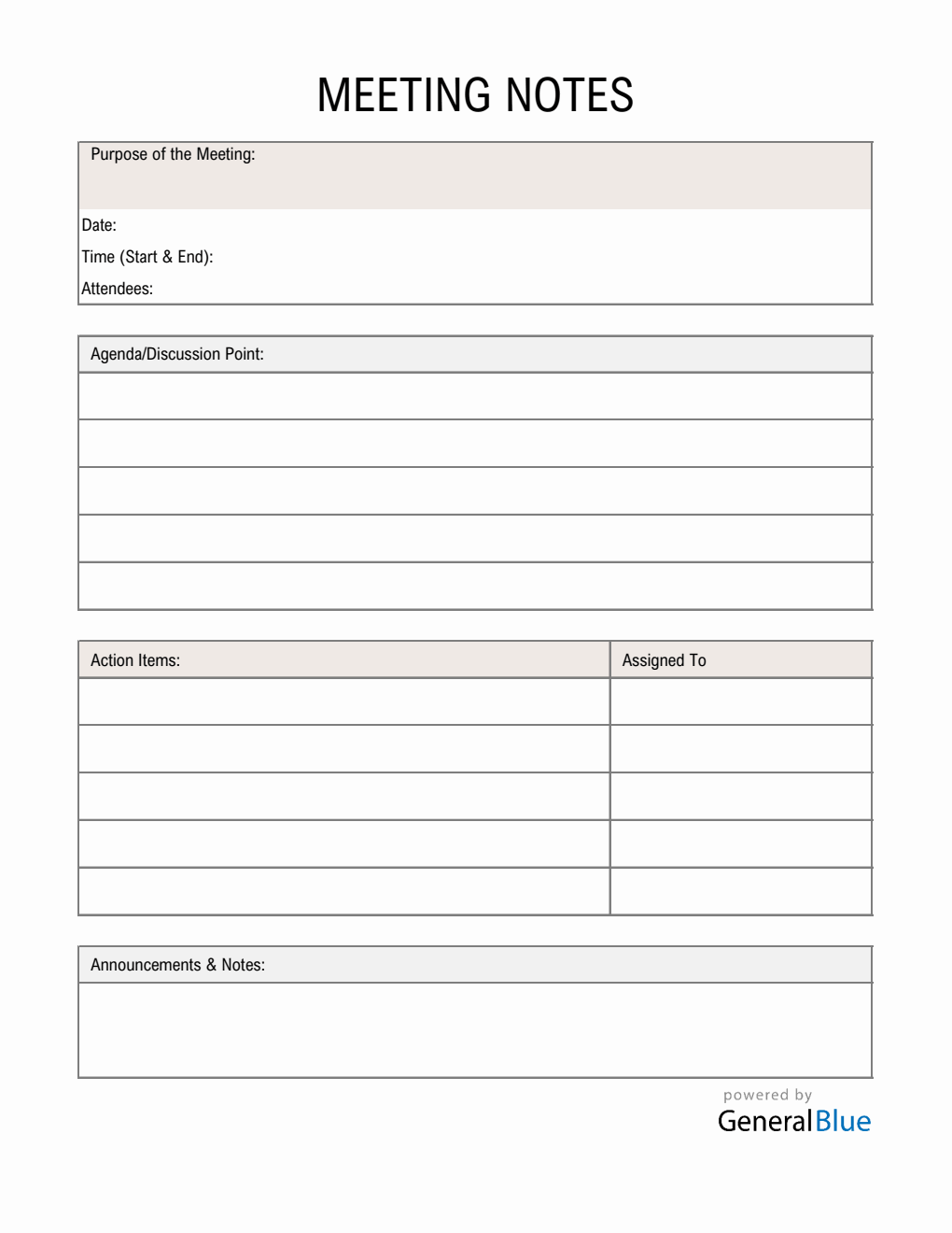 Meeting Notes Template | Edit in Excel