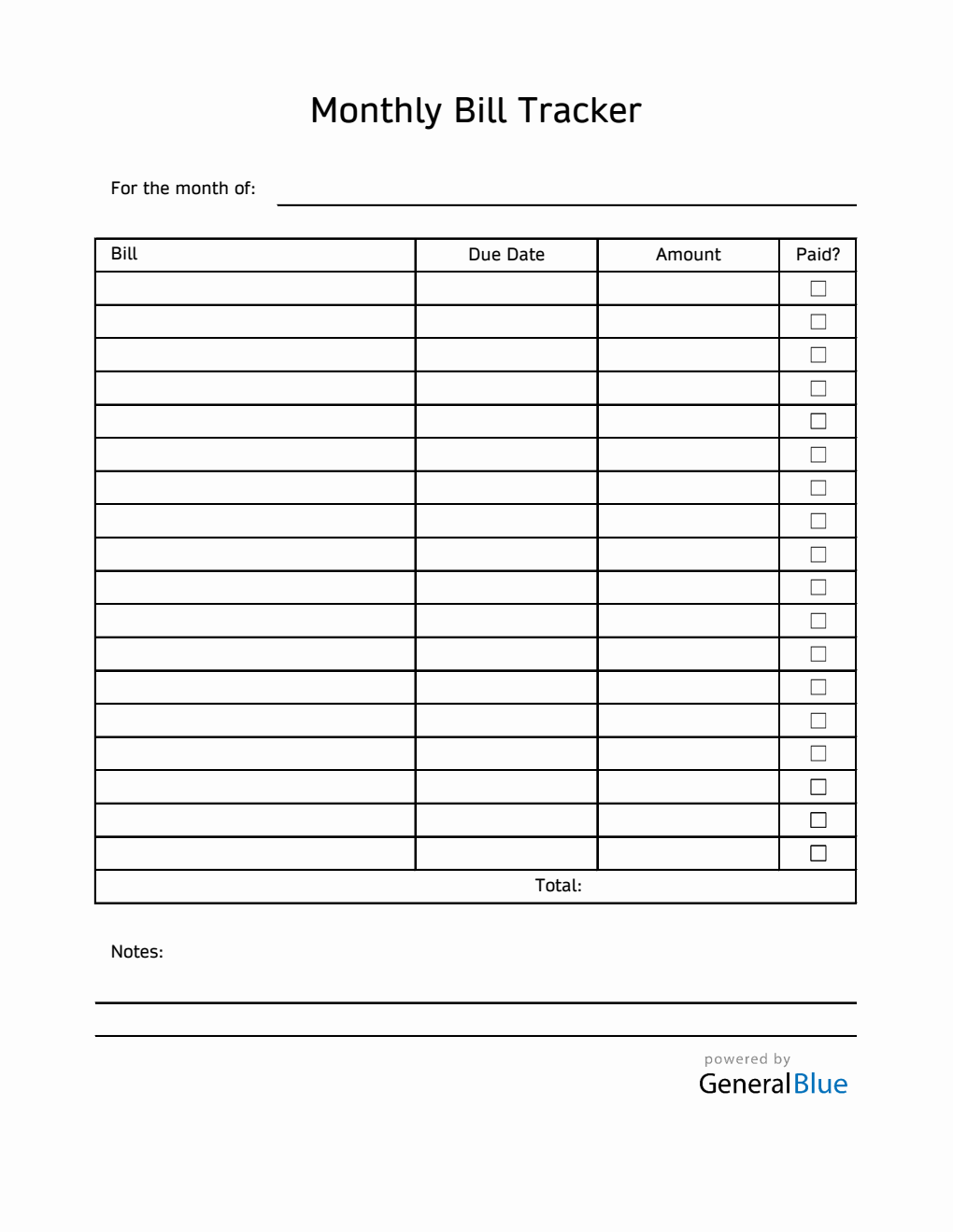 Monthly Bill Tracker in Excel (Printable)