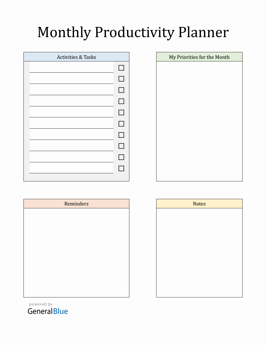Printable Monthly Planner in PDF (Colored)