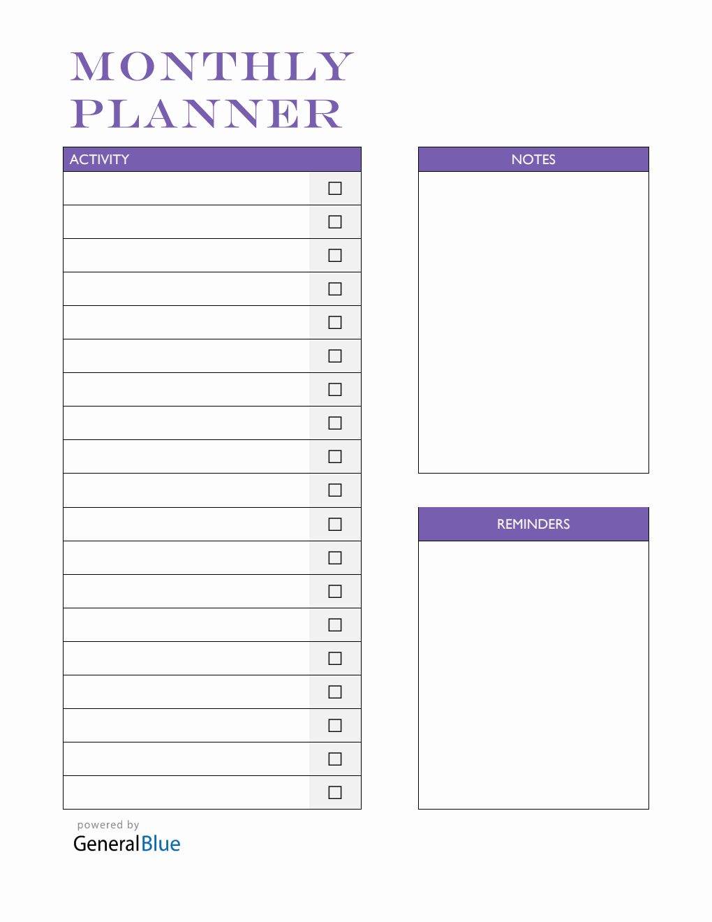 Basic Monthly Planner in PDF