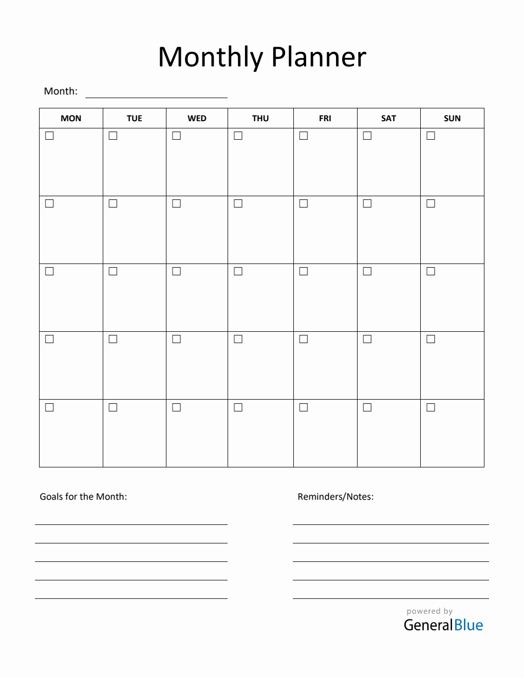Printable Monthly Planner in Word