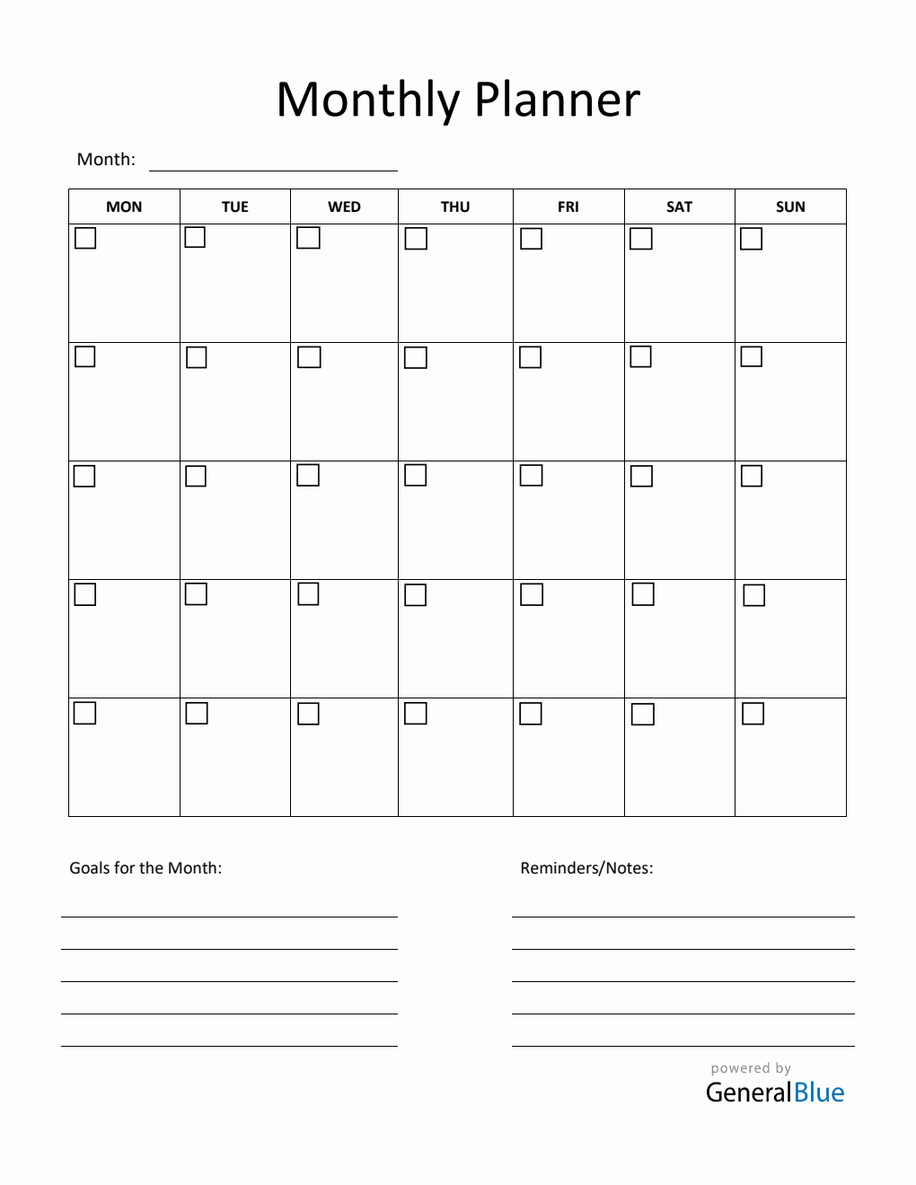 Printable Monthly Planner in PDF