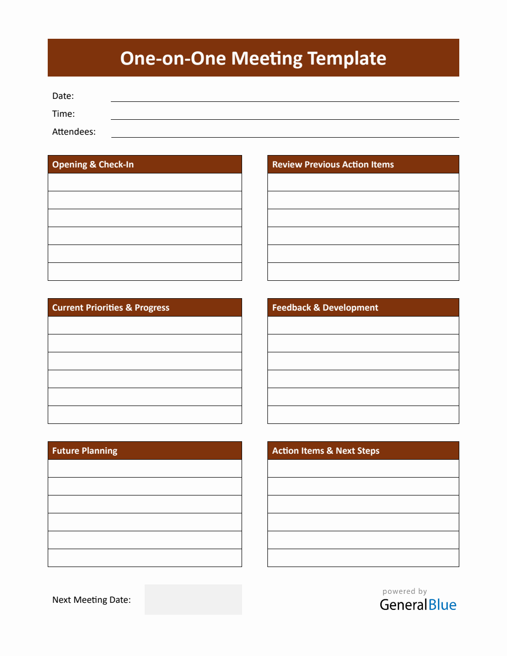 One-on-One Meeting Template Word (Fillable)