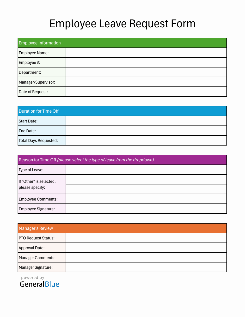 Free Modern Paid Time Off Request Form in Excel
