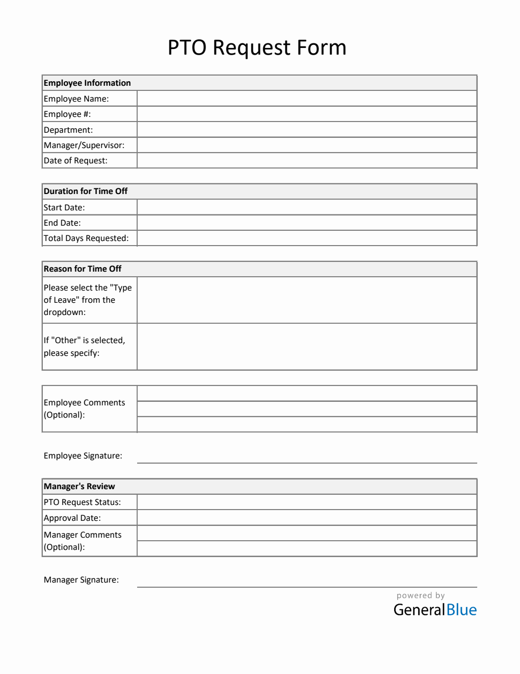 Free Printable Paid Time Off Request Form in Excel