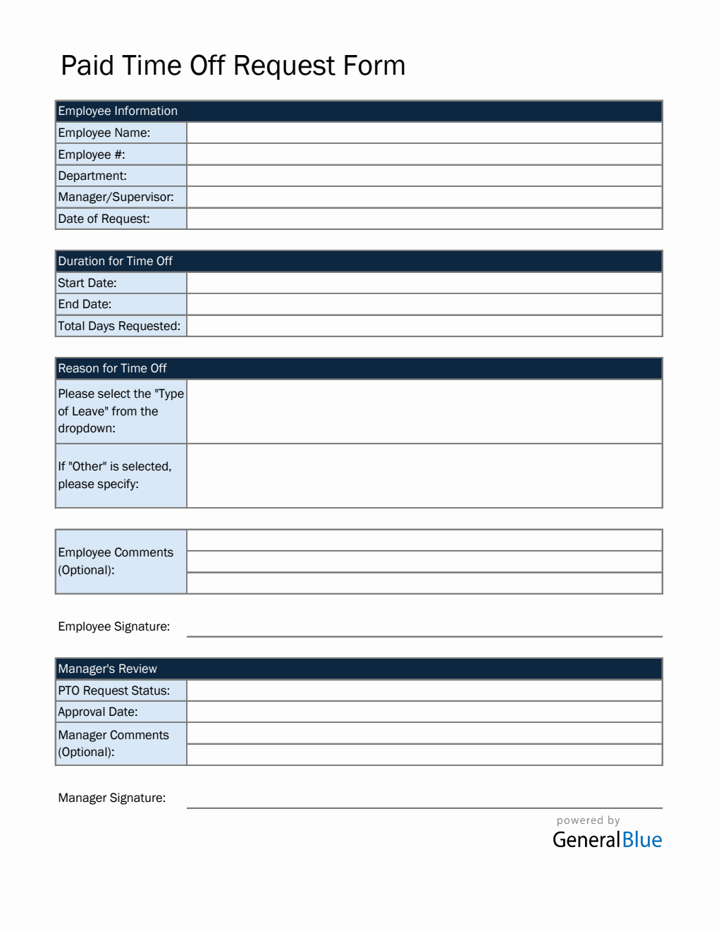 Free Editable Paid Time Off Request Form in Excel