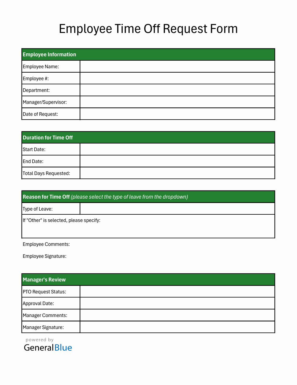 Free Downloadable Paid Time Off Request Form in Excel