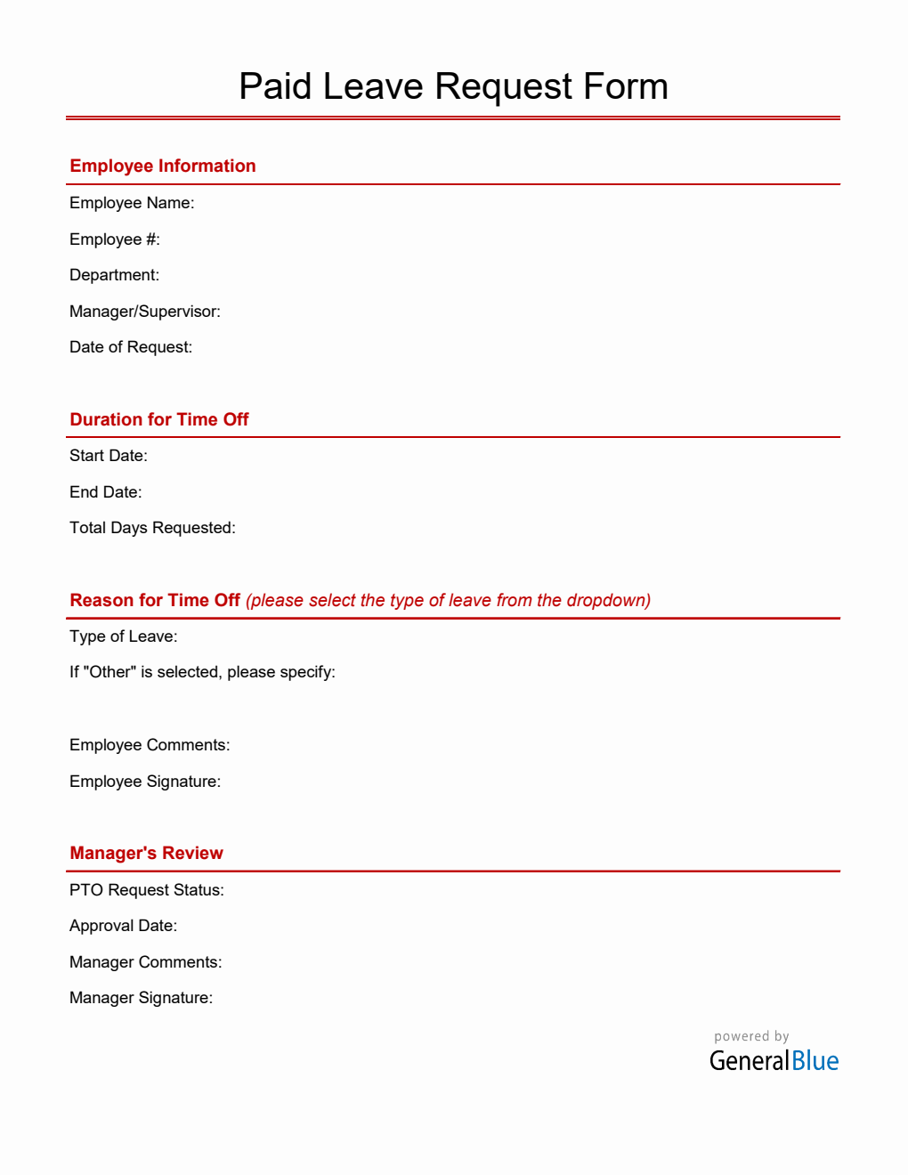 Free Customizable Paid Time Off Request Form in Excel