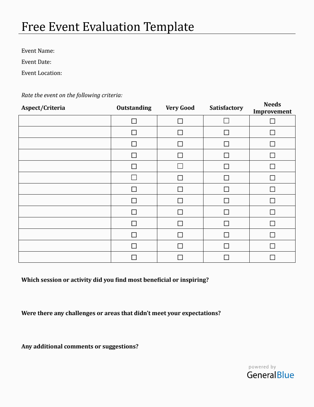 Free Post-Event Evaluation Form | Customizable in PDF Format
