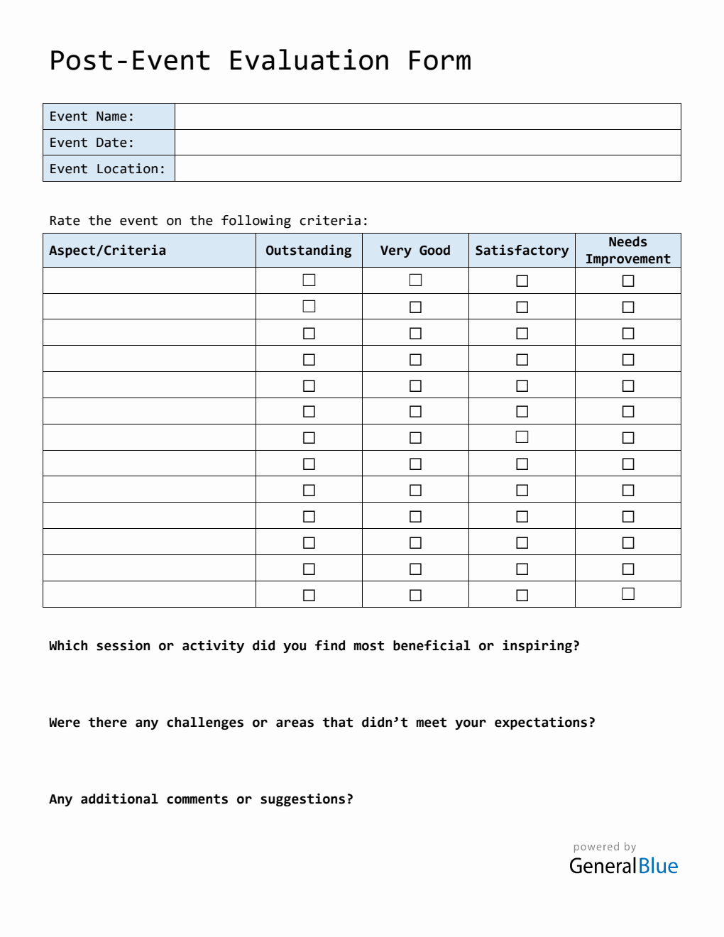 Free Post-Event Evaluation Form | Downloadable in Word Format
