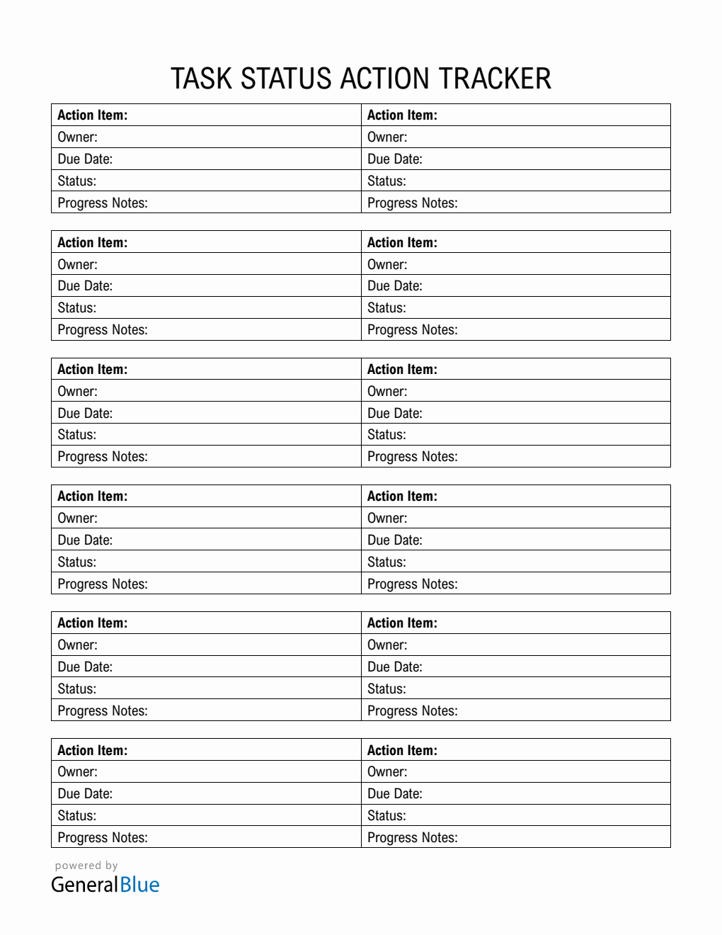 Printable Task Status Action Tracker Template (Word)