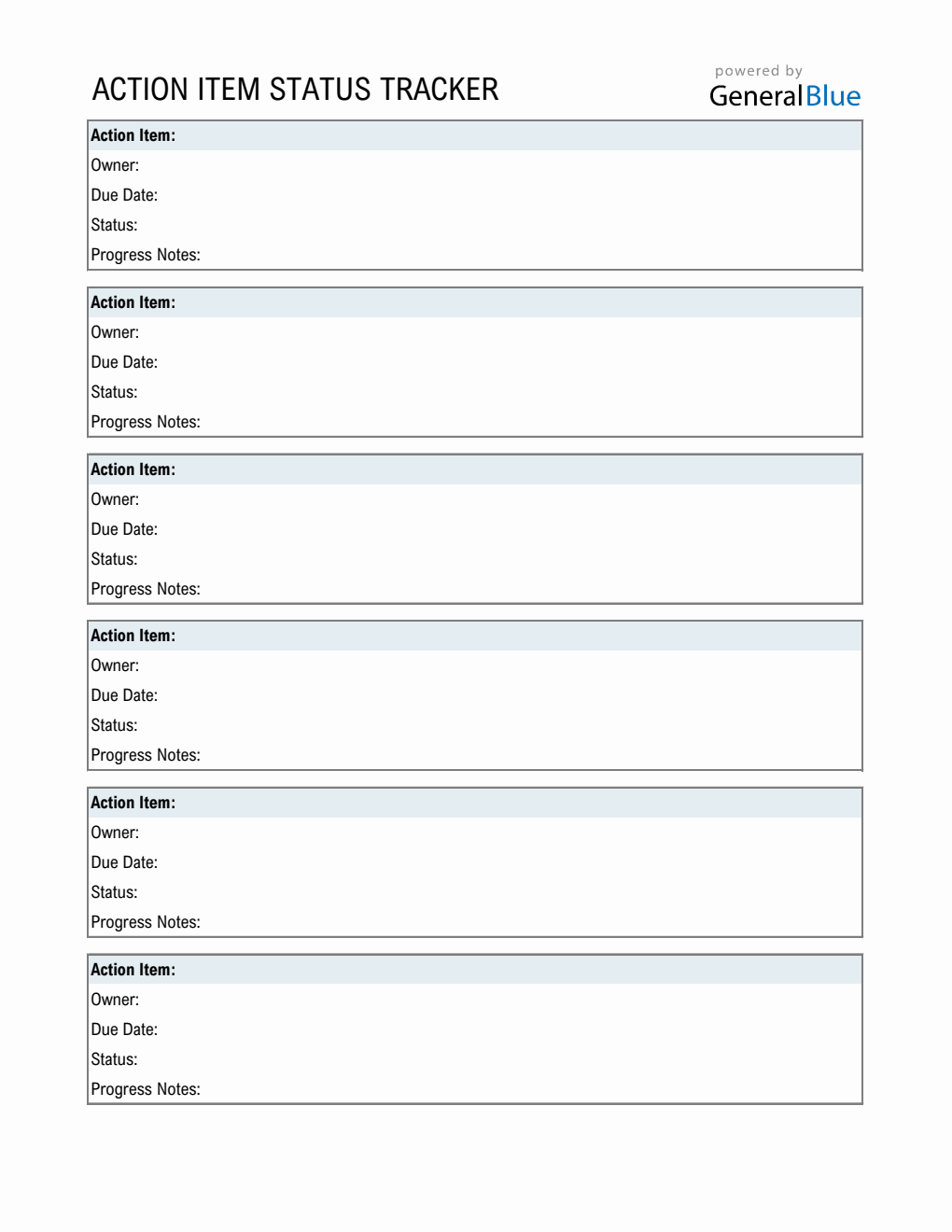 Action Item Status Tracker Template (Excel)