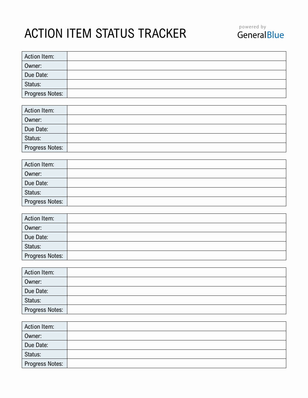 Action Item Status Tracker Template (PDF)