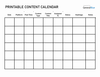 Blank Content Calendar | Free to Download in Word Format