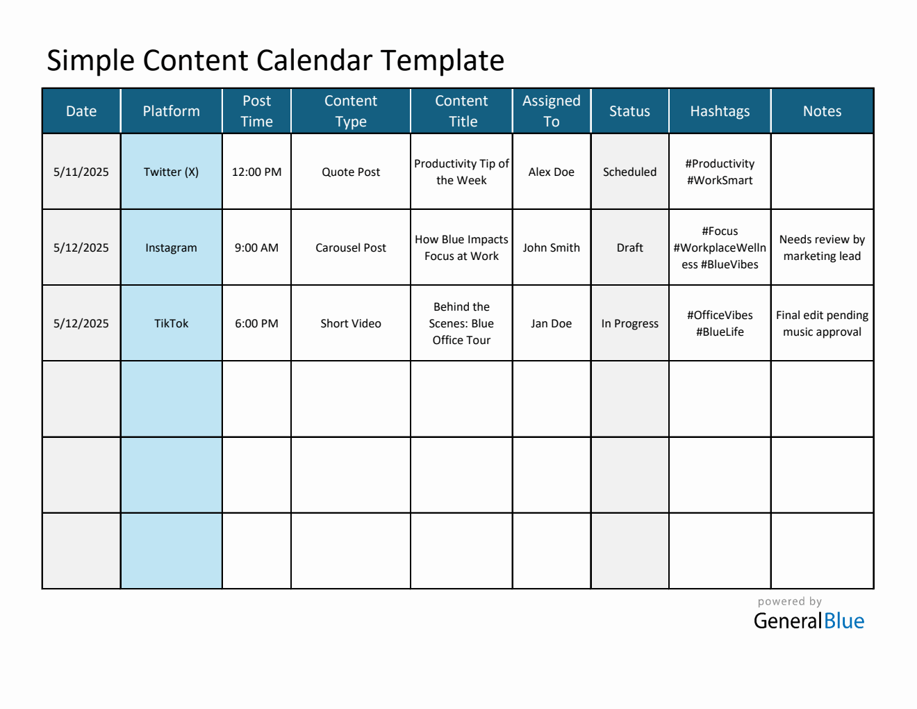  Content Calendar | Free to Download in Excel Format