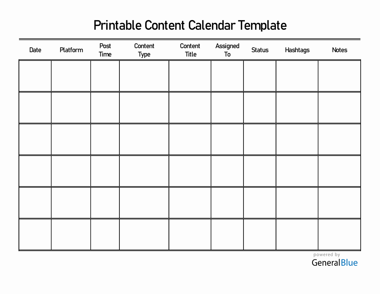 Blank Content Calendar | Free to Download in Excel Format