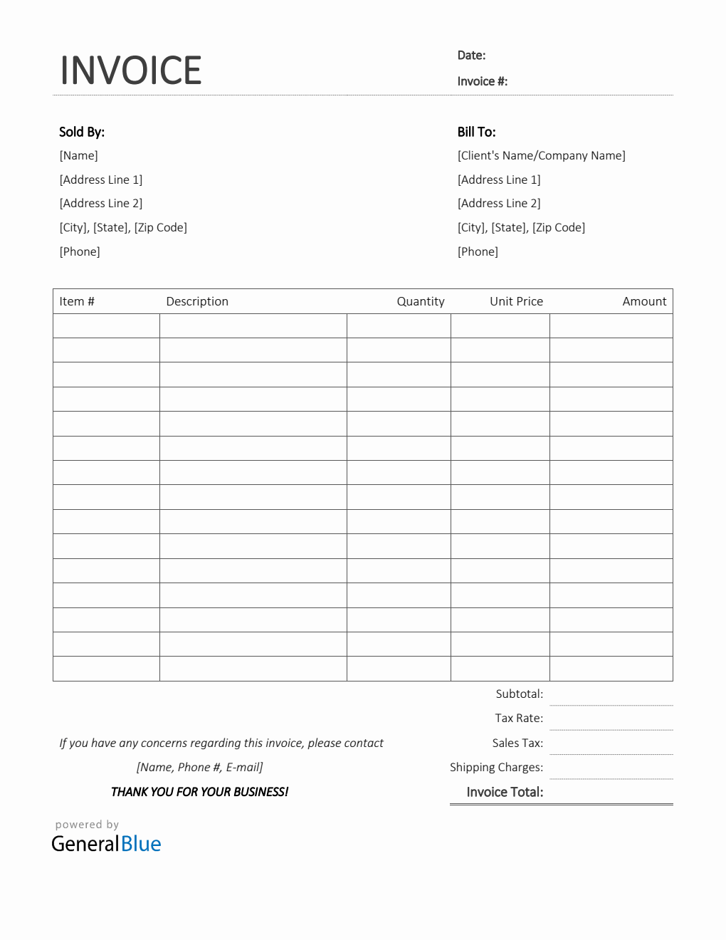 Printable Sales Invoice in Word (Basic)