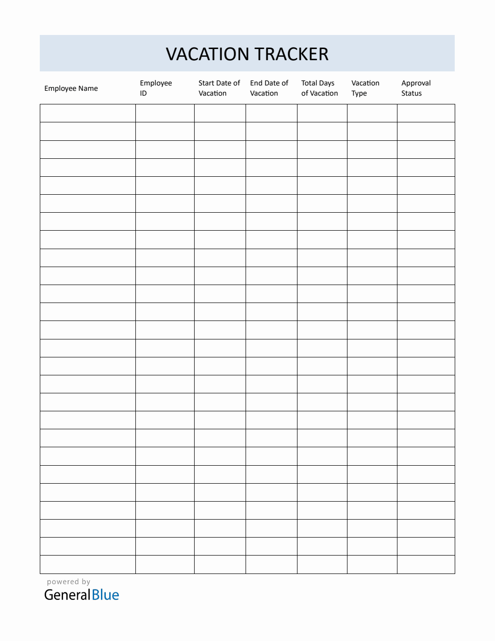 Free Printable Vacation Leave Tracker (PDF)