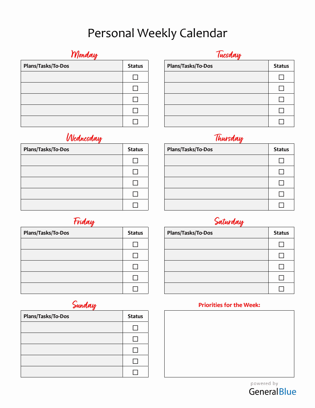 Weekly Checklist Template in Word Format - Free To Download
