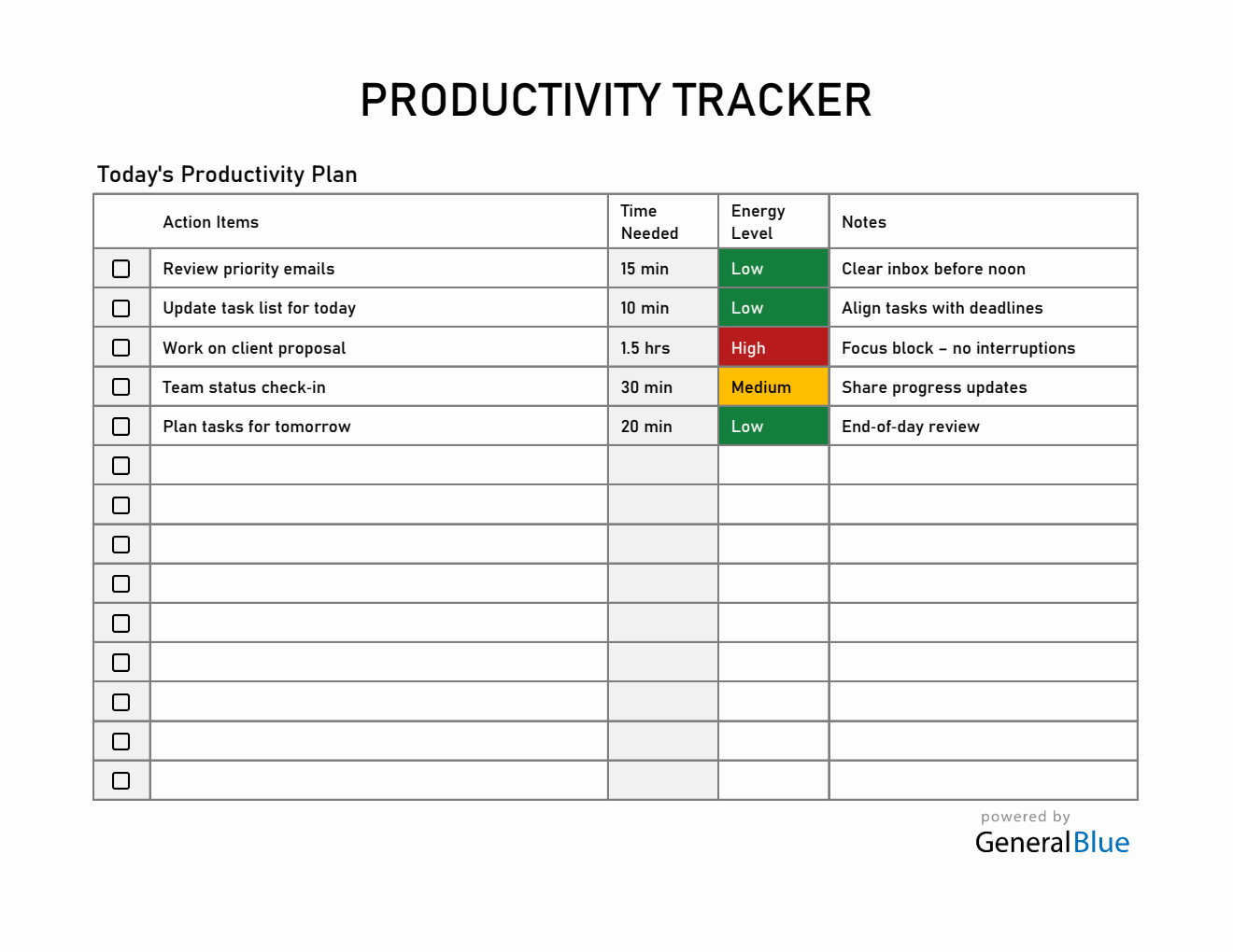  Productivity Tracker Template (Excel)