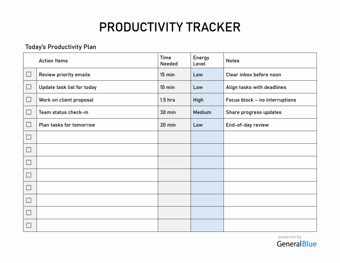  Productivity Tracker Word Template
