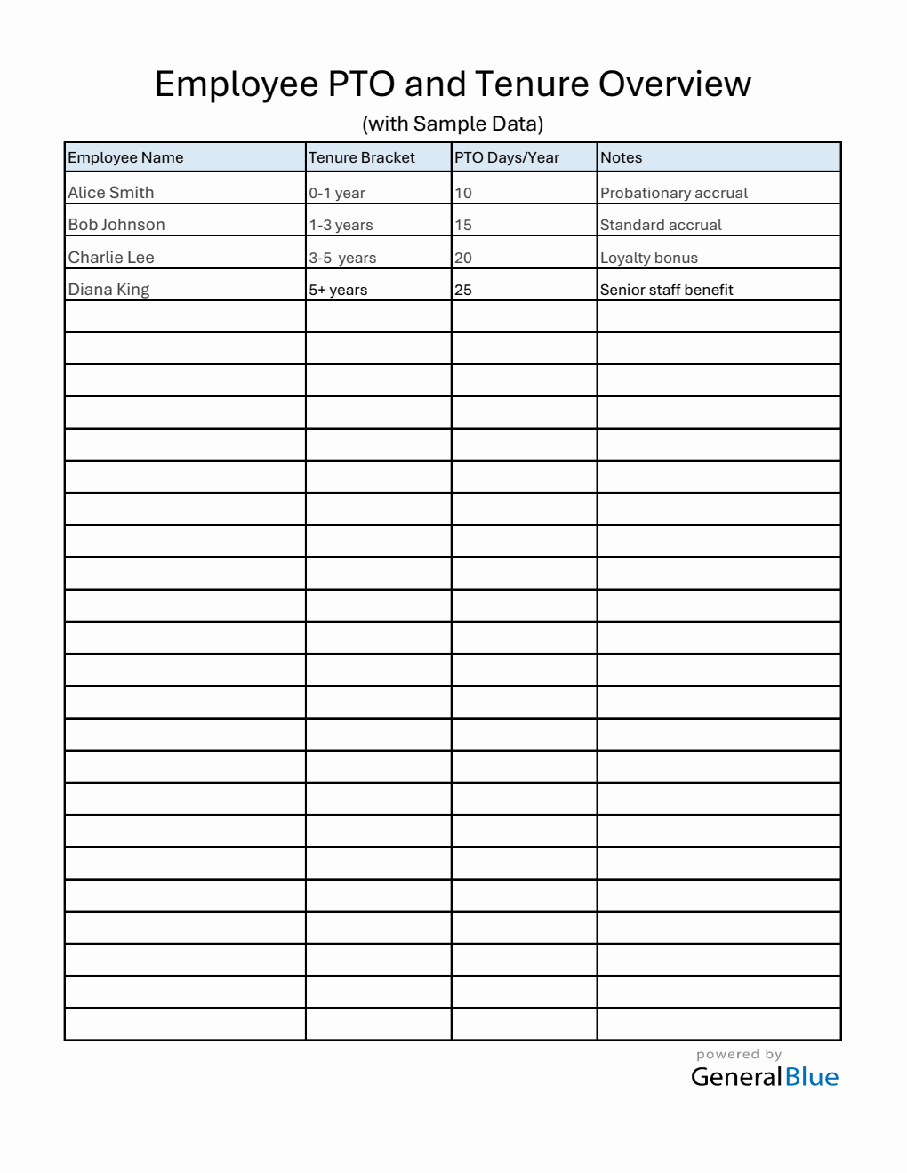 Employee PTO and Tenure Overview Template (Excel)