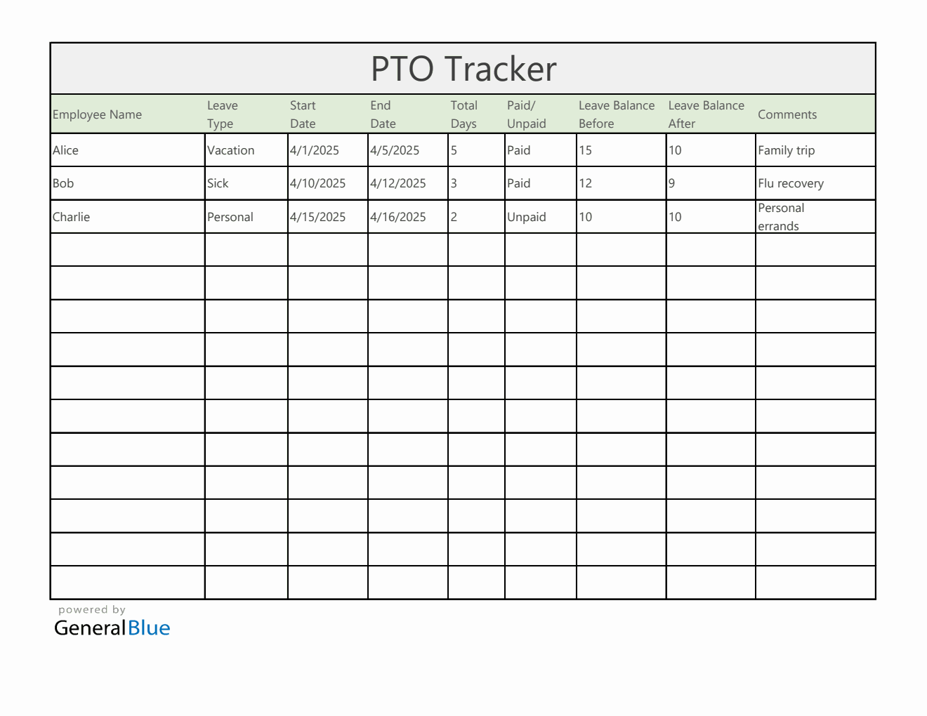  PTO Tracker Template in Excel