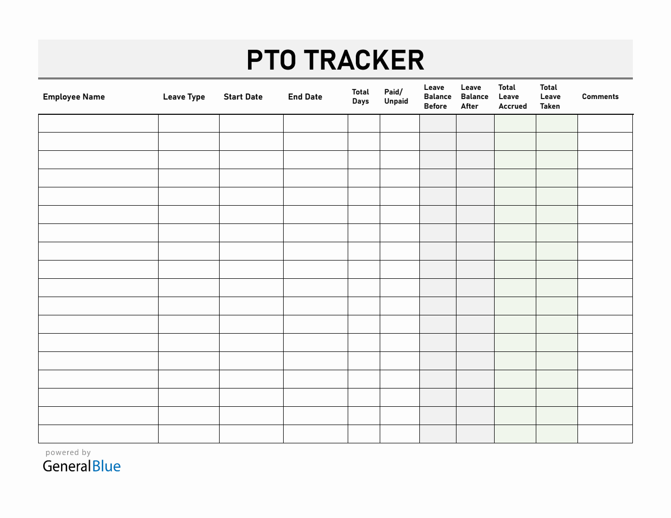 Detailed PTO Tracker Template in Word