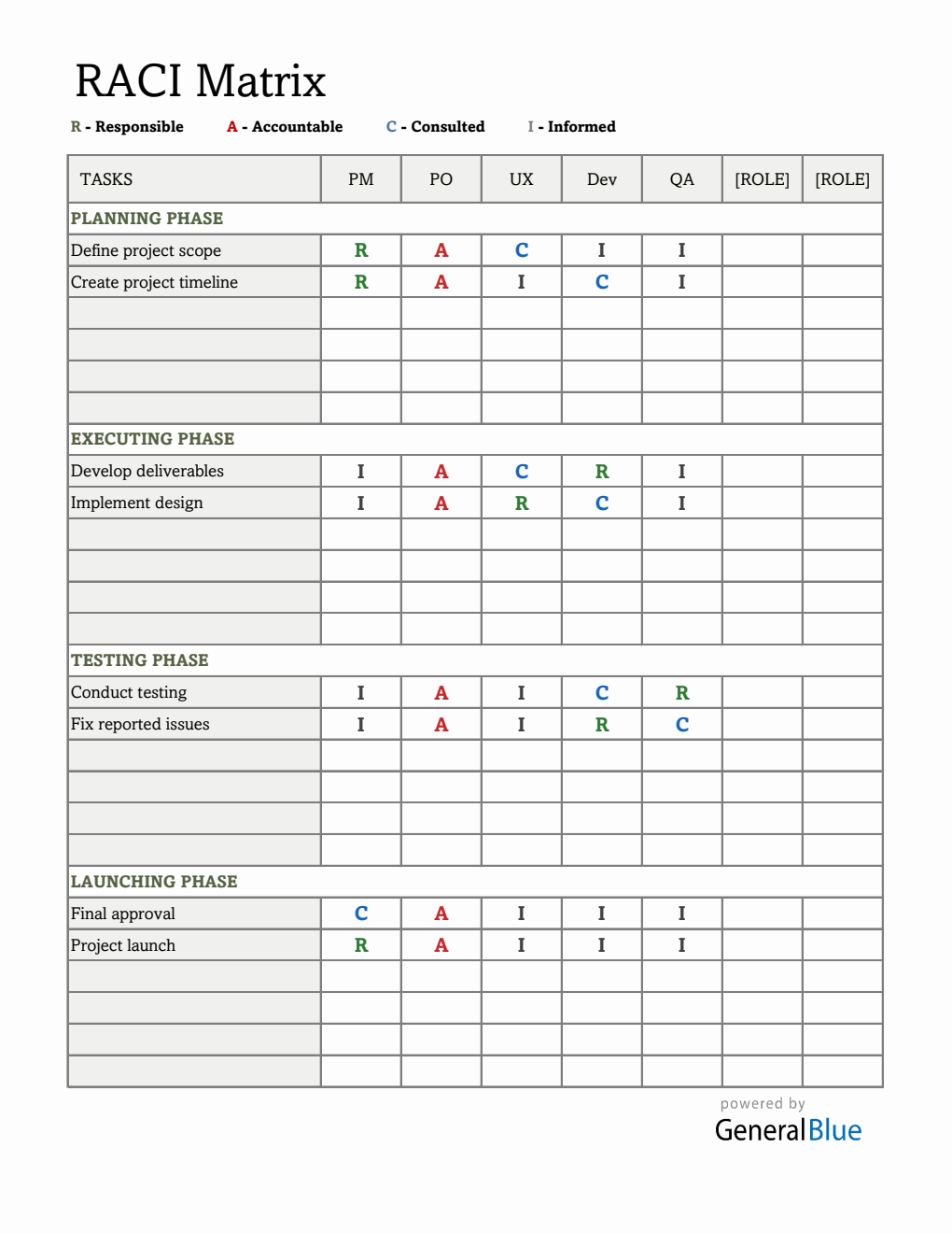 Phase Based RACI Matrix Template (Excel Download)