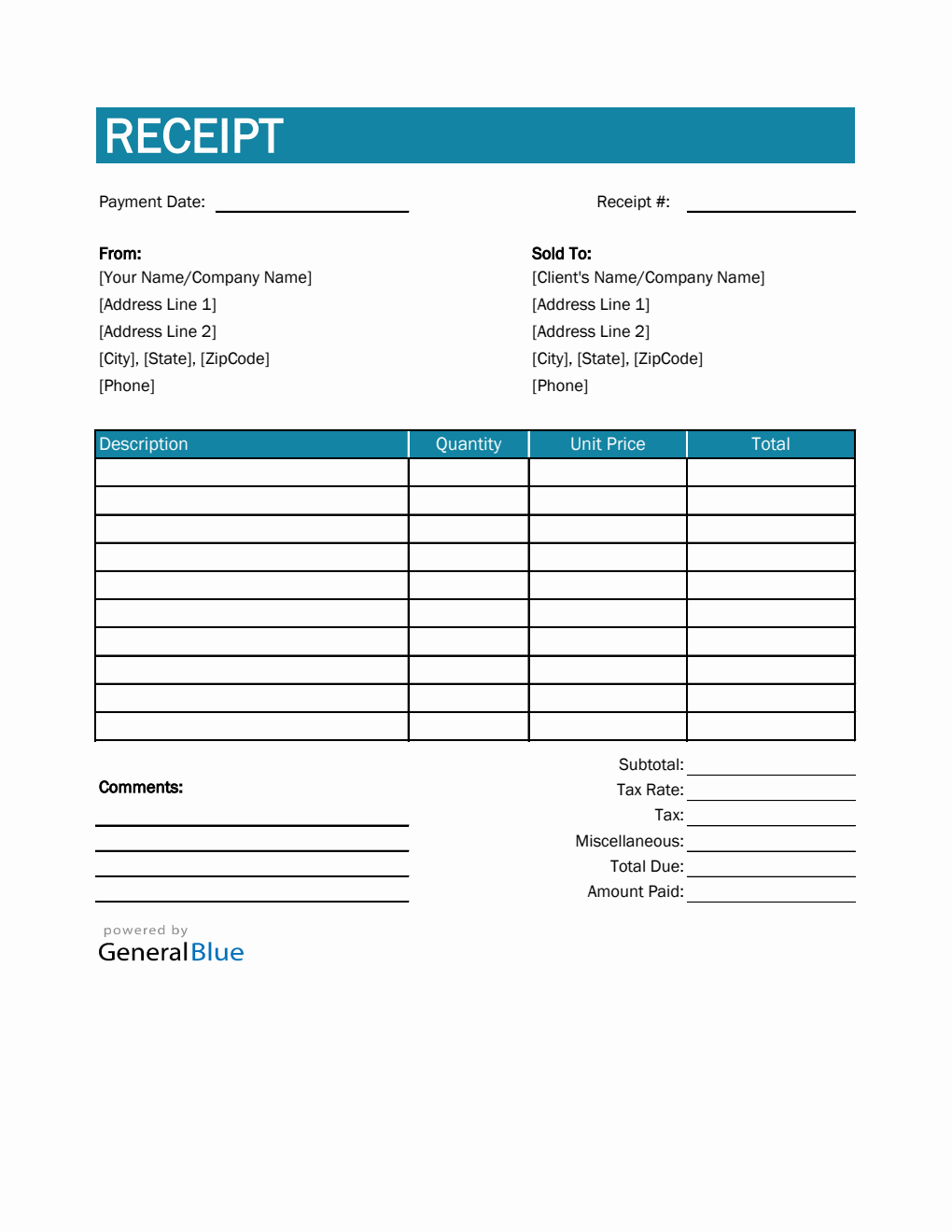 Receipt Template in Excel (Colorful)