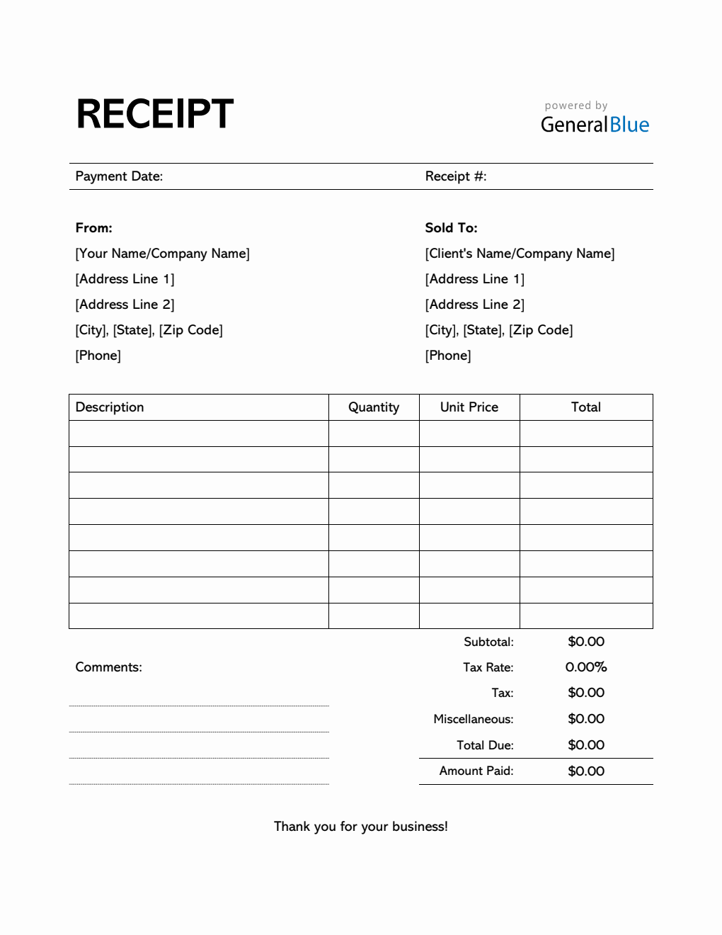 Receipt Template in Word (Simple)