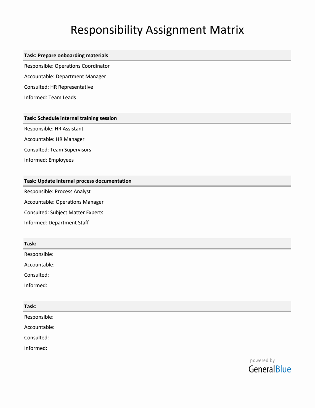Responsibility Matrix Template Excel (Simple)