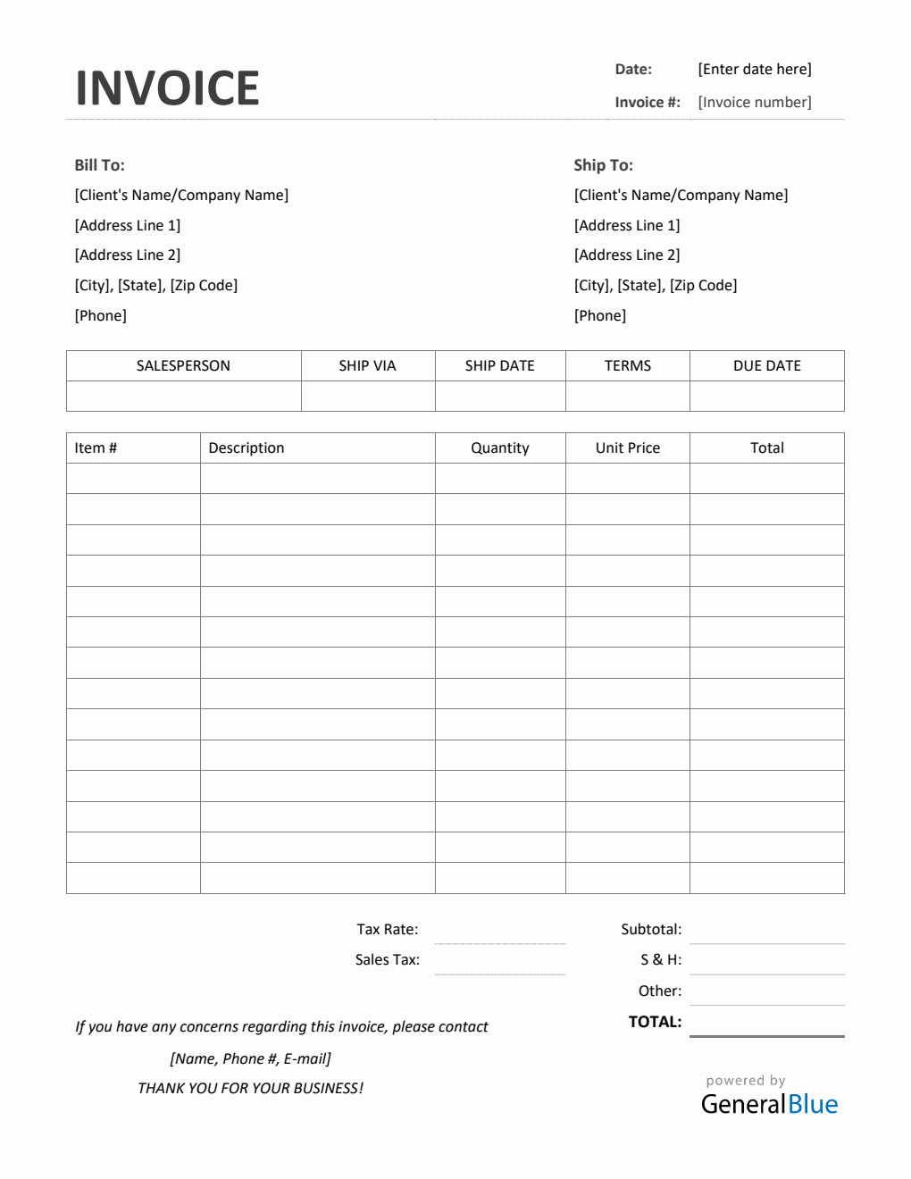 Sales Invoice with Tax in Word (Simple)