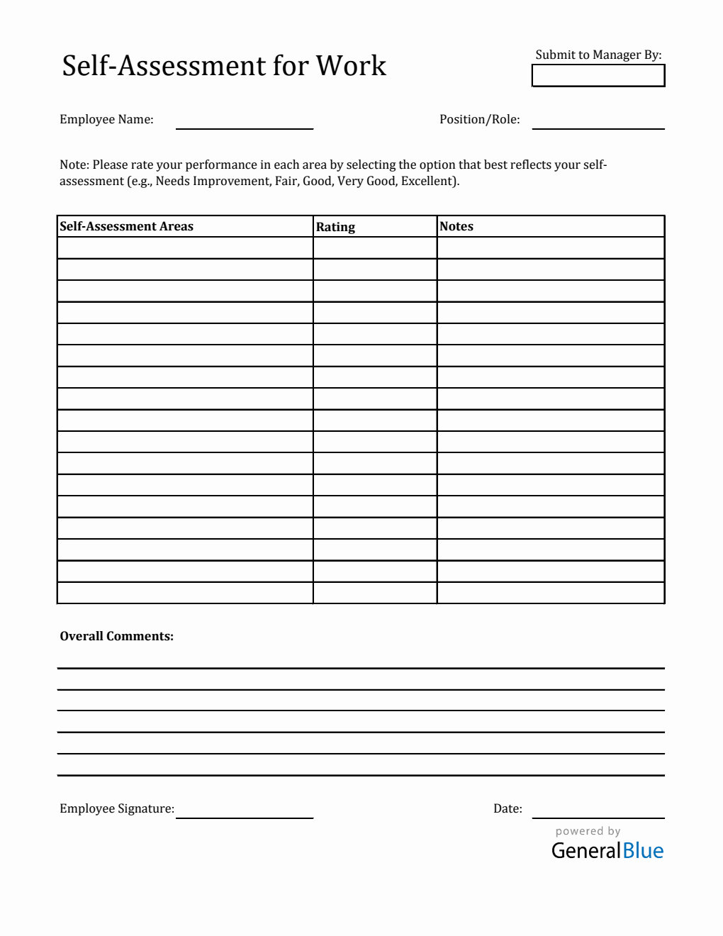 Free Printable Employee Self-Assessment Template for Work (Excel)