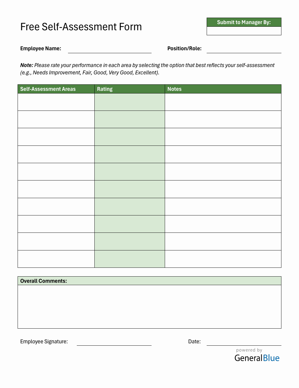 Free  Employee Self-Assessment Template for Work (PDF)