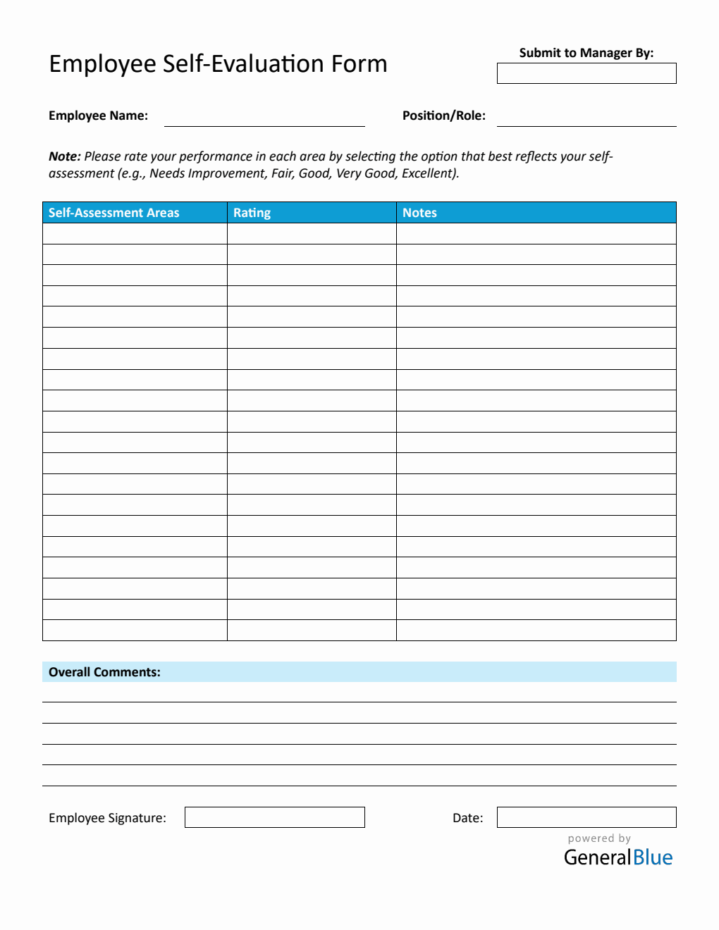 Free Downloadable Employee Self-Assessment Template for Work (PDF)